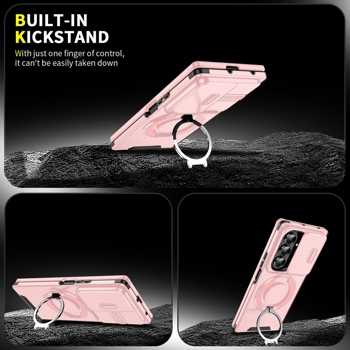 Samsung Galaxy Z Fold 7 Hoesje - Licht Roze - Kickstand Ring Back Cover