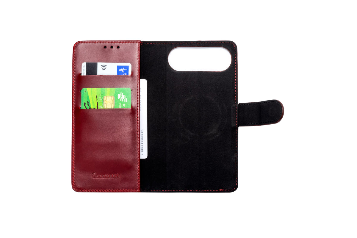 Apple iPhone Air Hoesje - Maroon Red - Echt Leren MagSafe Bookcase