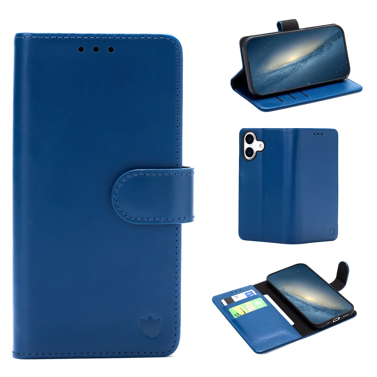 Apple iPhone 17 Hoesje - Navy Blue - Echt Leren Bookcase