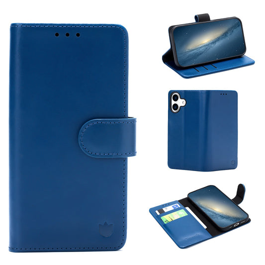 Apple iPhone 17 Case - Navy Blue - Genuine Leather Wallet Case