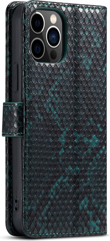Apple iPhone 13 Pro Max Hoesje - Groen - Slangen Bookcase
