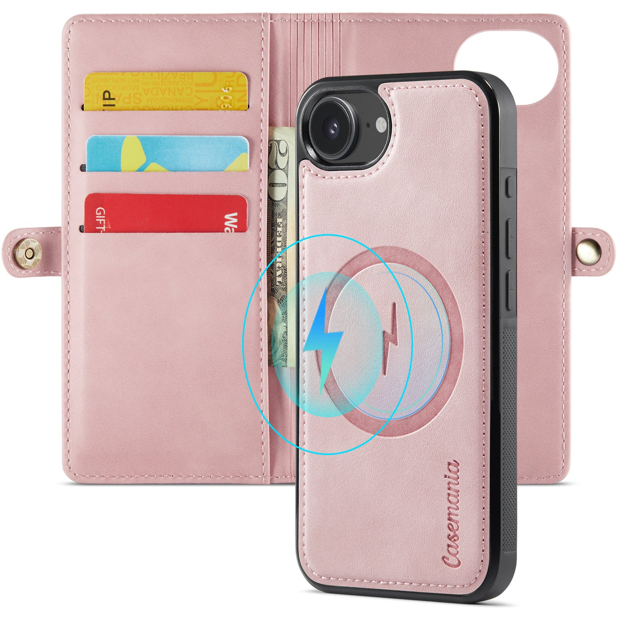 Apple iPhone 17e Hoesje - Pale Pink - 2 in 1 MagSafe Bookcase met 10 Kaart Vakken
