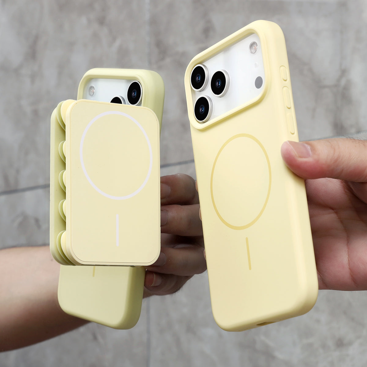 Apple iPhone 18 Pro Hoesje - Geel - Siliconen Back Cover met Afneembare Hartjes Zuignappen