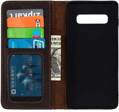 Samsung Galaxy S10e Hoesje - Donker Bruin - Echt Leren Bookcase