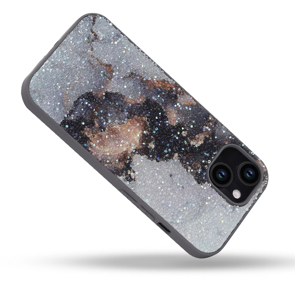 Apple iPhone 14 Hoesje - Grijs - Diamant Marmer Glitter Back Cover