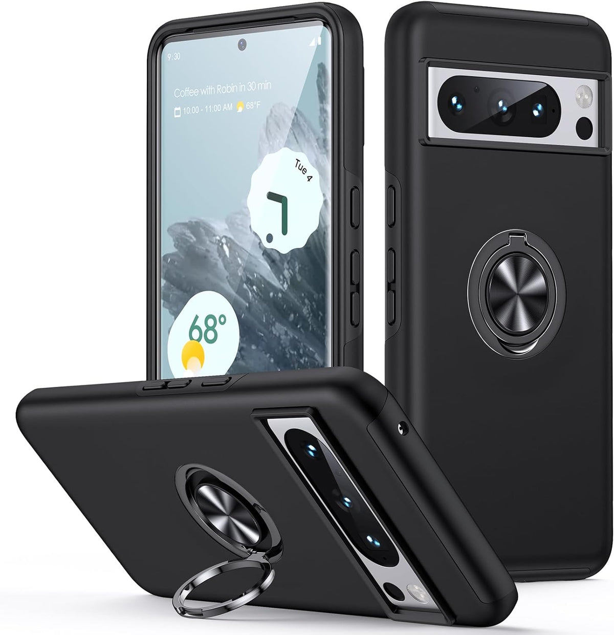 Google Pixel 8 Pro Case - Black - Anti-Shock Creative Kickstand Back Cover