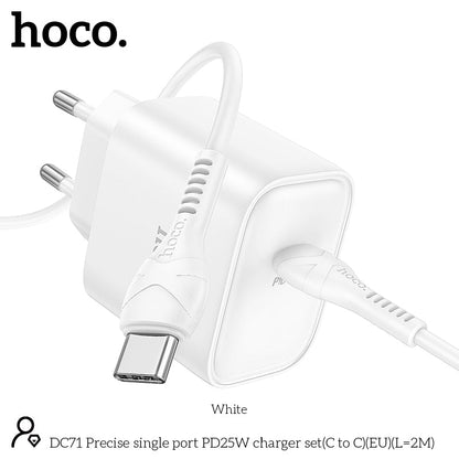 Hoco 25W USB-C Fast Charger with USB-C Cable 2m - White