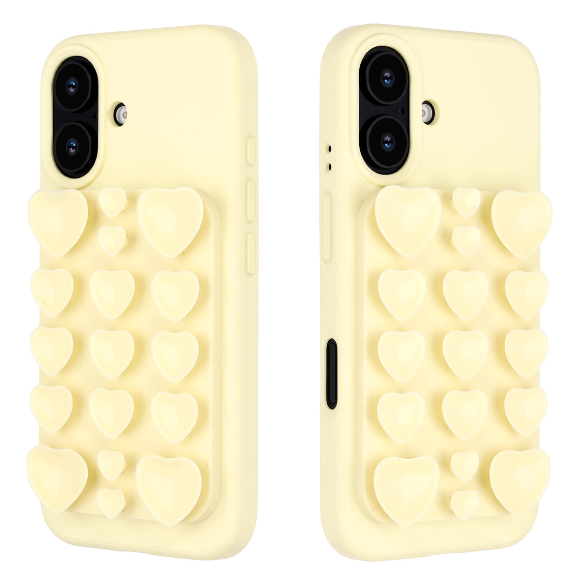 Apple iPhone 16 Hoesje - Geel - Siliconen Back Cover met Afneembare Hartjes Zuignappen