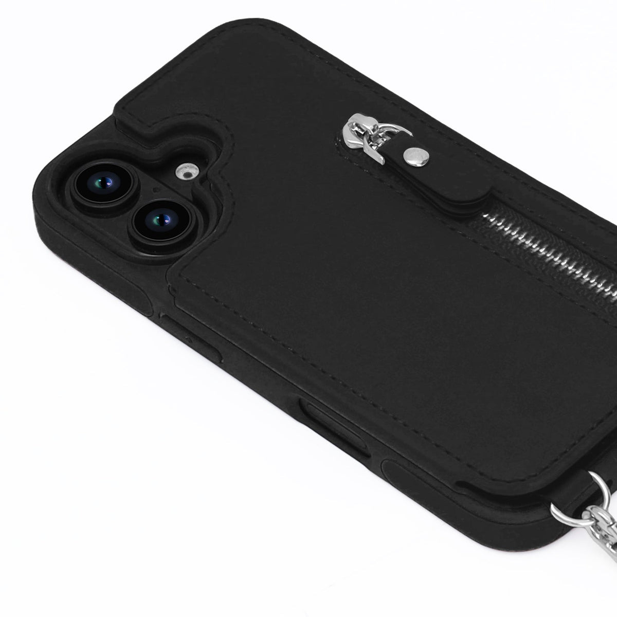 Apple iPhone 16 Plus Hoesje - Zwart - Luxe Back Cover met Telefoonkoord en Rits