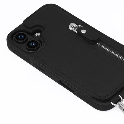 iPhone 16 Hoesje - Zwart - Luxe Back Cover met Telefoonkoord en Rits
