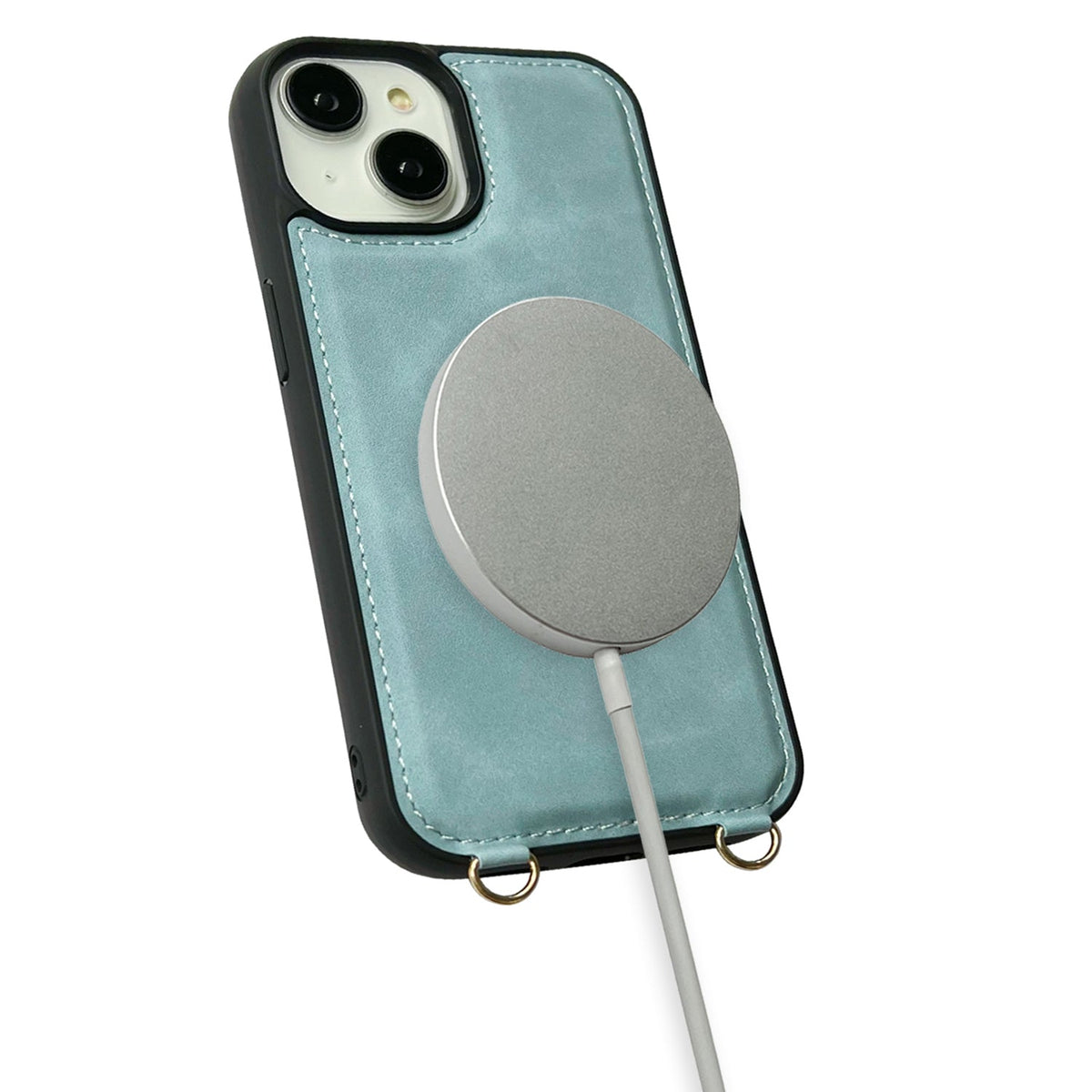 Apple iPhone 16 Hoesje - Aqua Blue - Luxe Bookcase met Telefoonkoord