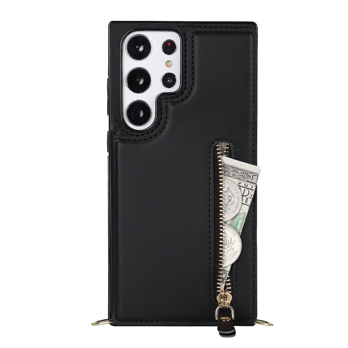 Samsung Galaxy S24 Ultra Hoesje - Zwart - Luxe Back Cover met Telefoonkoord en Rits