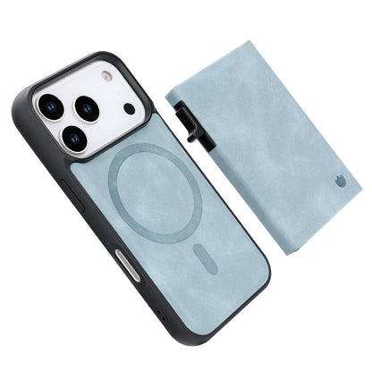 Apple iPhone 18 Pro Max Hoesje - Aqua Blue - Kunstleren MagSafe Back Cover met Uitschuifbare Pasjeshouder
