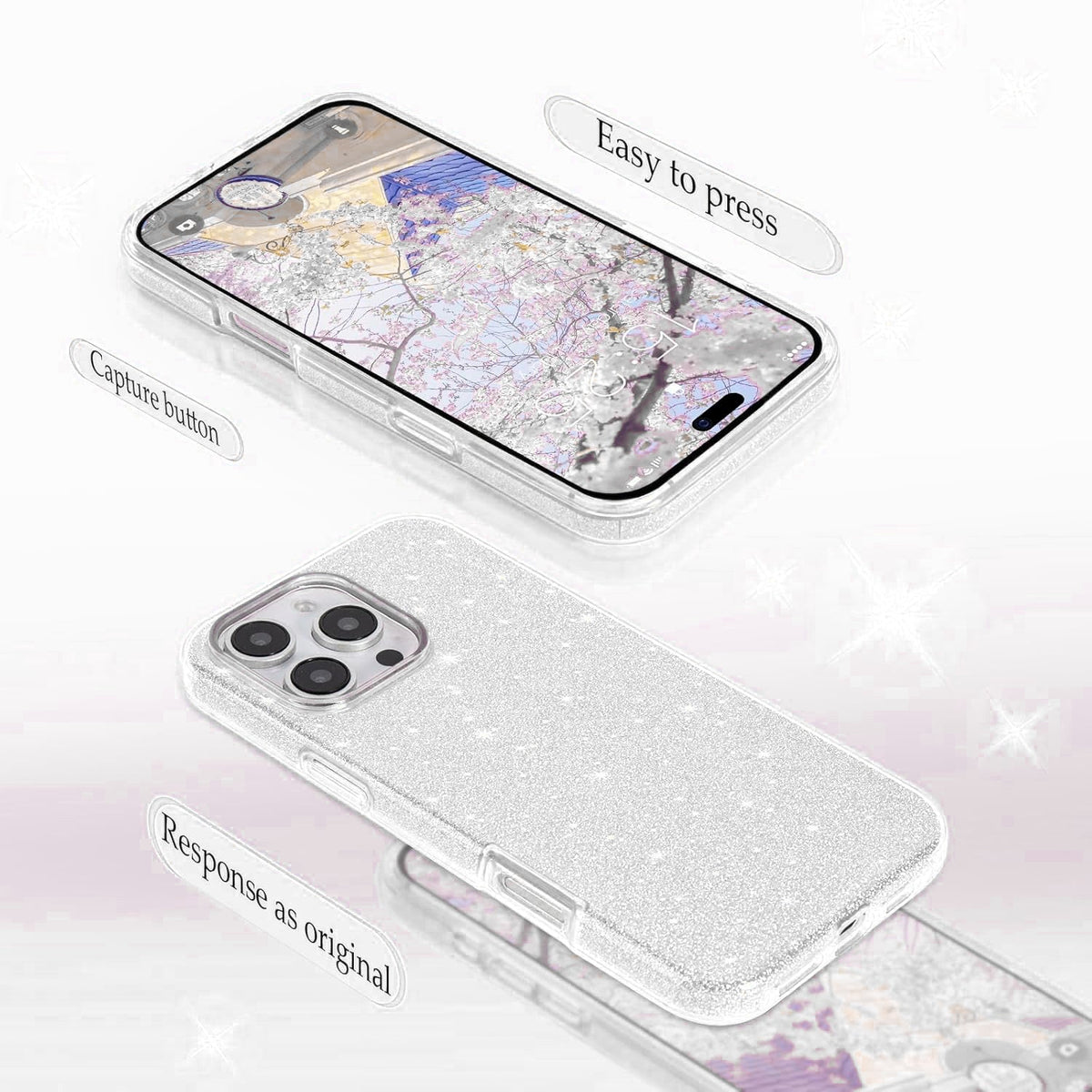 Apple iPhone 16 Pro Max Hoesje - Zilver - Glitter Back Cover
