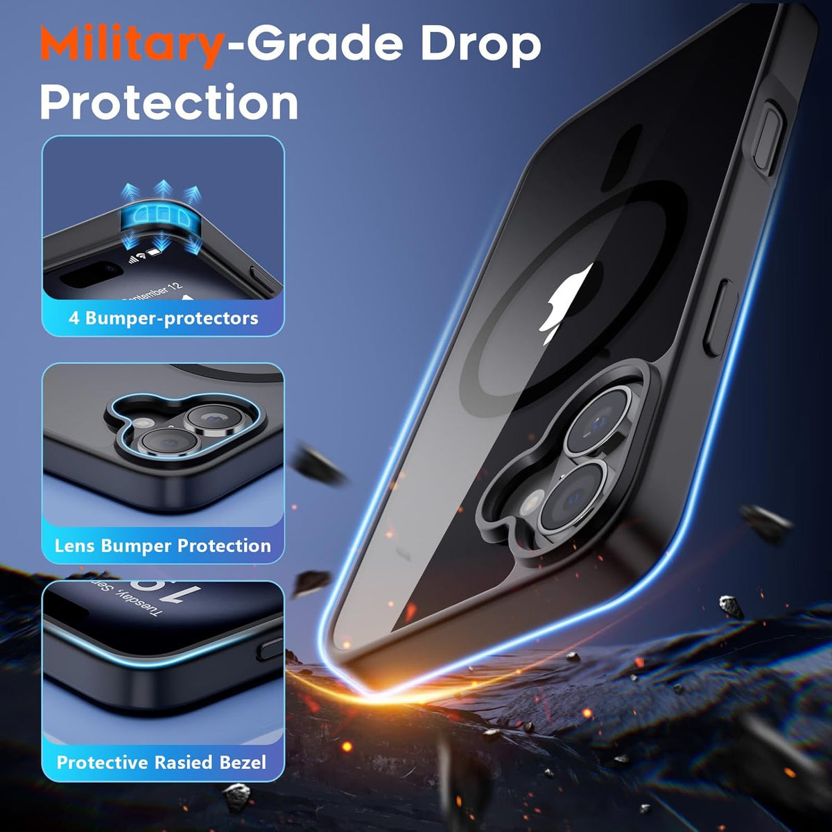 iPhone 16 Hoesje - Zwart - Bumper MagSafe - Black Back Cover