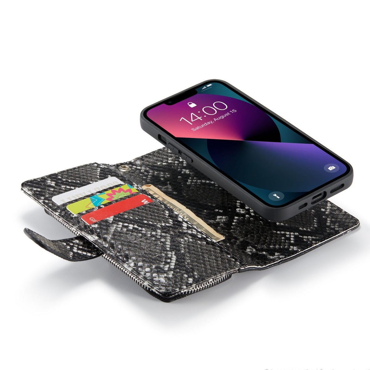 Apple iPhone 13 Hoesje - Zwart - Luxe Bookcase met Rits
