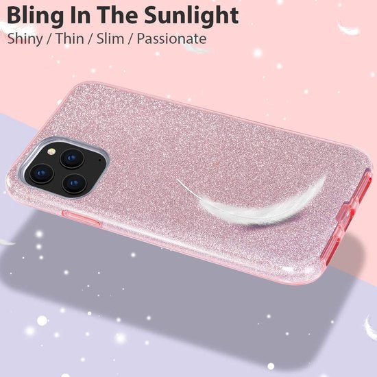 Apple iPhone 12 Hoesje - Roze - Glitter Back Cover