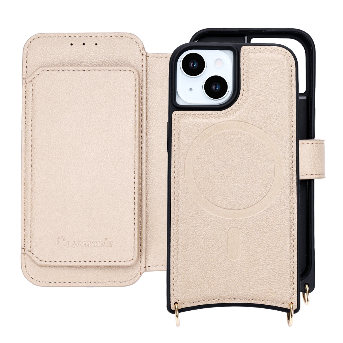 Apple iPhone 14 Hoesje - Beige - 'Amsterdam' Magnetische Wallet Case met Pasjeshouders en