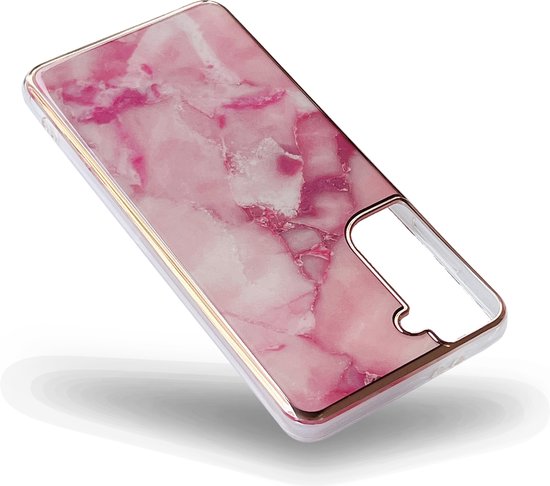 Samsung Galaxy S23 Plus Hoesje - Roze - Siliconen Marmer Back Cover