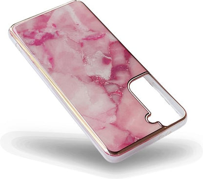 Samsung Galaxy S22 Hoesje - Roze - Siliconen Marmer Back Cover