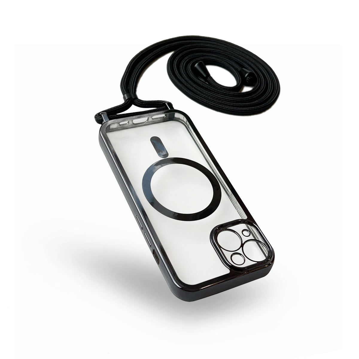 Apple iPhone 14 Hoesje - Zwart - Siliconen MagSafe Back Cover met Telefoonkoord