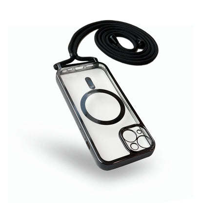 Apple iPhone 14 Hoesje - Zwart - Siliconen MagSafe Back Cover met Telefoonkoord