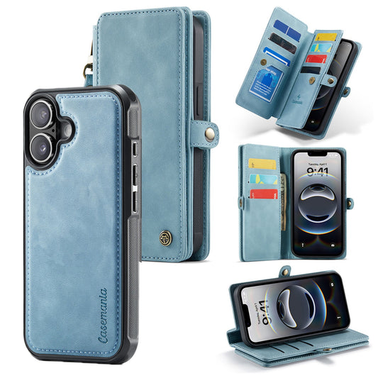 Apple iPhone 17 Case - Aqua Blue - Luxury 2-in-1 Wallet Case with 10 Card Slots and Wrist Strap