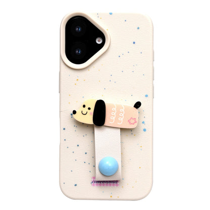 Apple iPhone 16 Hülle - Beige Welpe - Silikon Backcover mit Fingerhalter