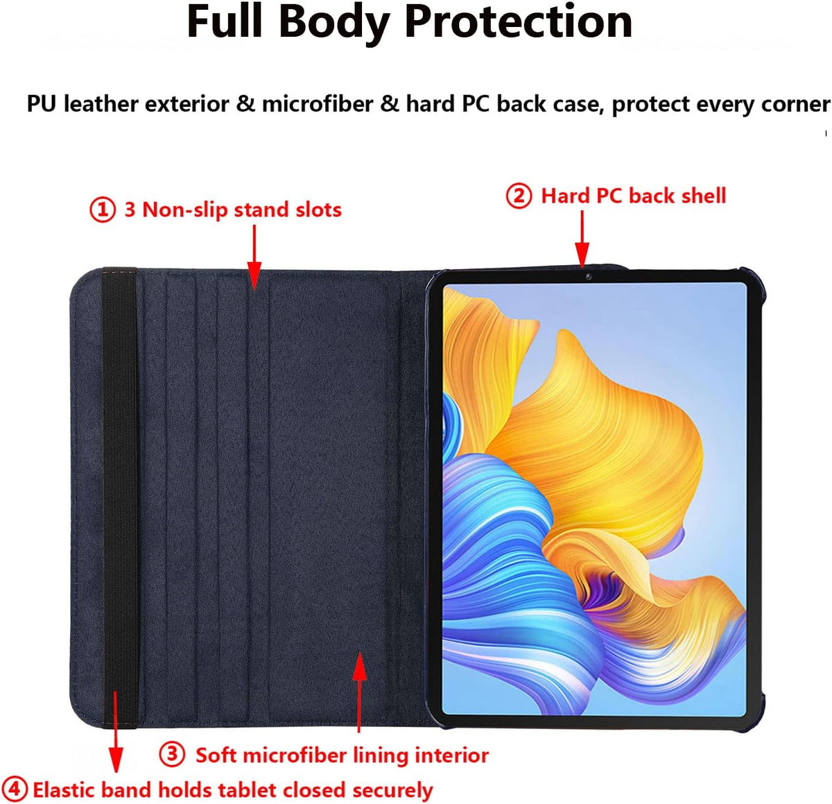 iPad A16 Tablet Case - Dark Blue - Rotating Folio Case