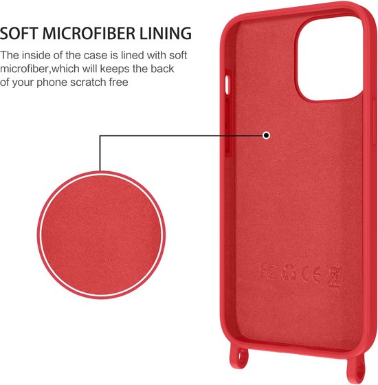 Apple iPhone 14 Plus Hoesje - Rood - Siliconen Back Cover met Telefoonkoord