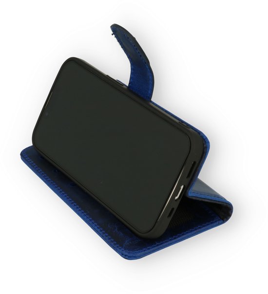 Apple iPhone 13 Pro Hoesje - Blauw - Echt Leren Bookcase