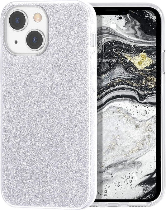 iPhone 13 Mini Hoesje - Zilver - Glitter Back Cover