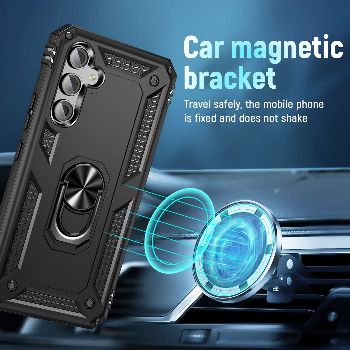 Samsung Galaxy A15 Hoesje - Zwart - Hybride Armor Kickstand Back Cover met Magneetring