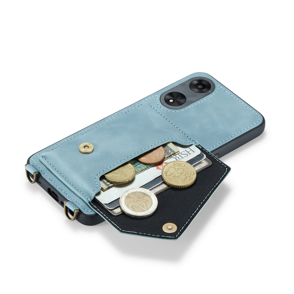 Oppo A98 Hoesje - Aqua Blue - Luxe Back Cover met Telefoonkoord