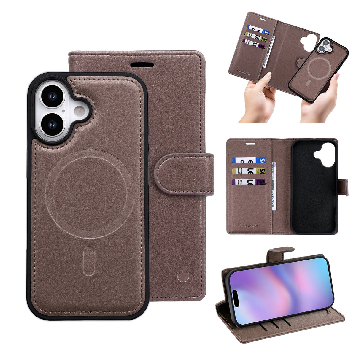 Apple iPhone 17 Hülle - Mocha Brown - 2-in-1-Velvet-Klapphülle mit Kartenfach