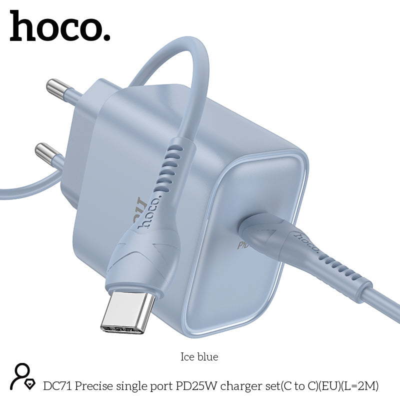 Hoco 25W USB-C Fast Charger with USB-C Cable 2m - Blue