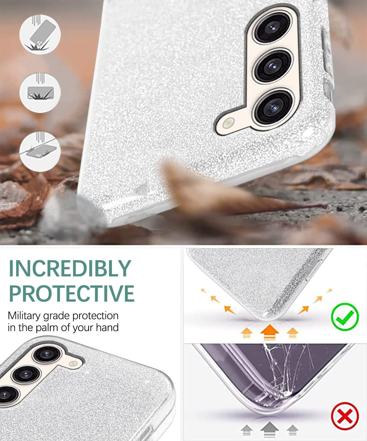 Samsung Galaxy S24 Plus Hoesje - Zilver - Glitter Back Cover
