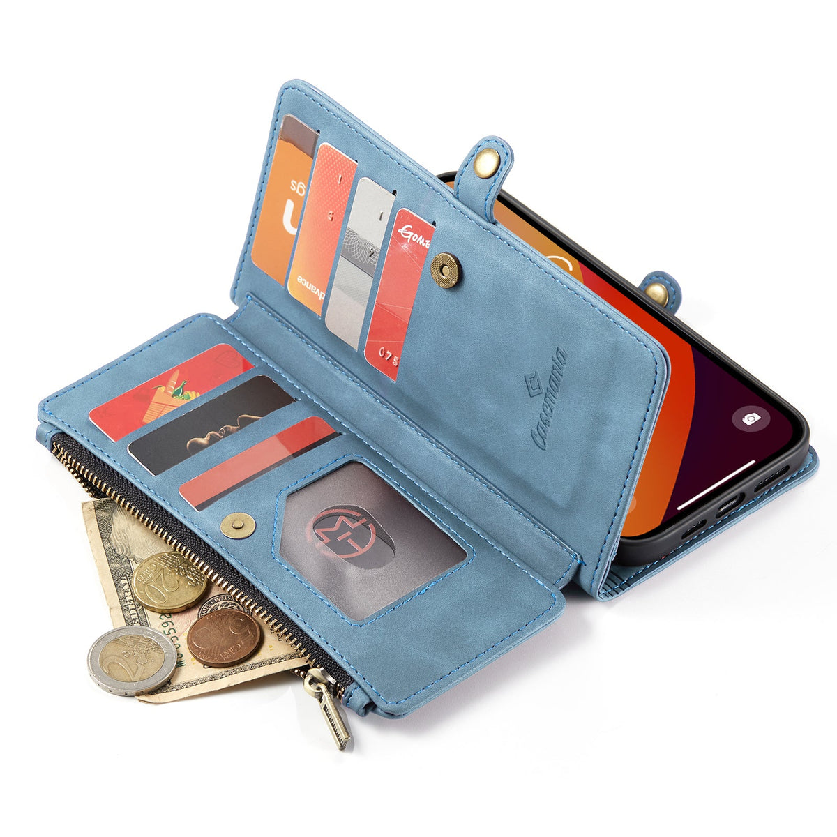 Apple iPhone 15 Plus Hoesje - Aqua Blue - Luxe MagSafe Bookcase met Rits en Telefoonkoord