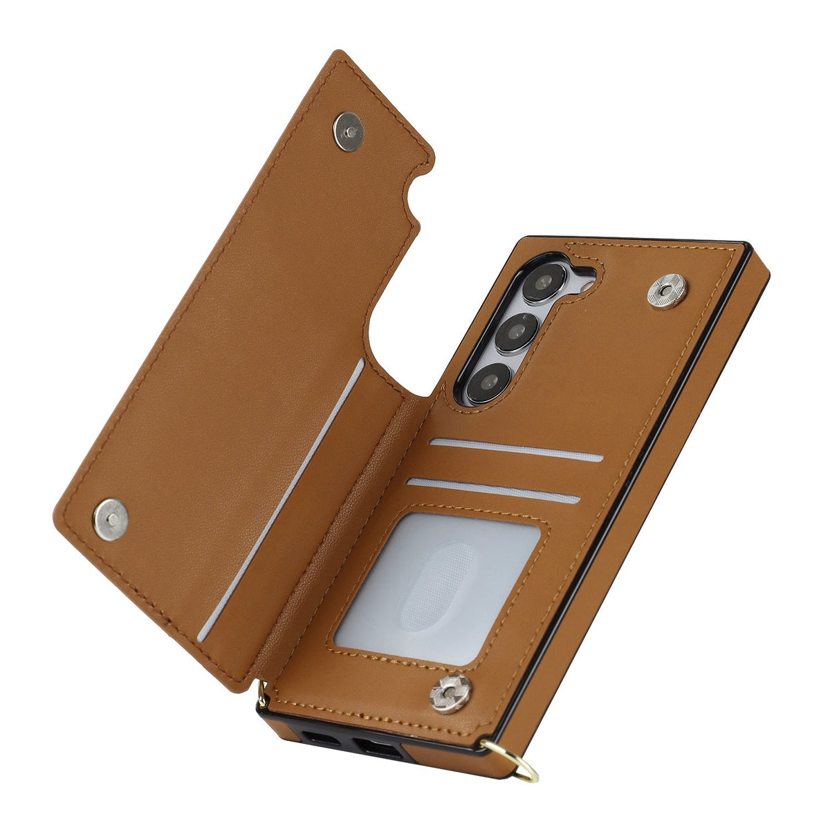 Samsung Galaxy S23 Hoesje - Bruin - Luxe Back Cover met Telefoonkoord en Rits