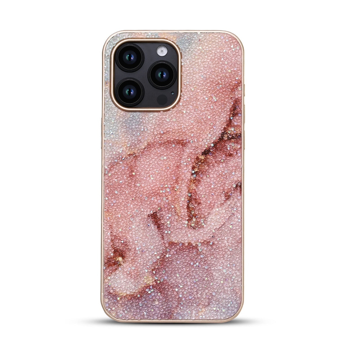 Apple iPhone 15 Pro Max Hoesje - Roze - Diamant Marmer Glitter Back Cover
