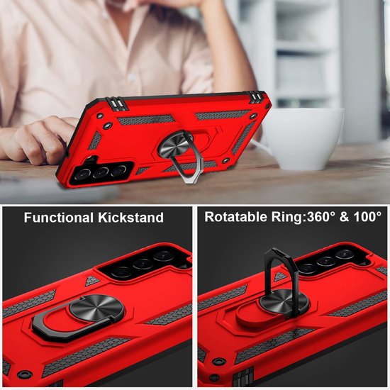 Samsung Galaxy S22 Plus Case - Red - Armor Kickstand Back Cover