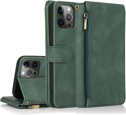 Apple iPhone 13 Pro Max Hoesje - Groen - Extra Stevige Luxe Bookcase met Rits en Vakken