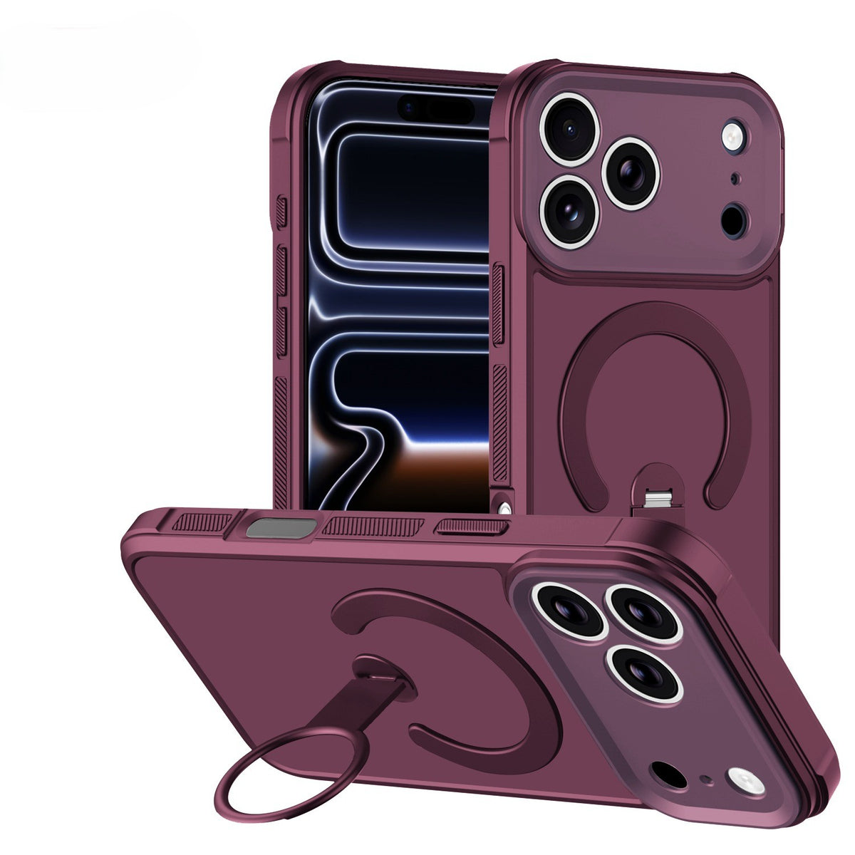 Apple iPhone 18 Pro Hoesje - Burgundy Red - Matte Armor Magnetische Back Cover met Kickstand Ringhouder
