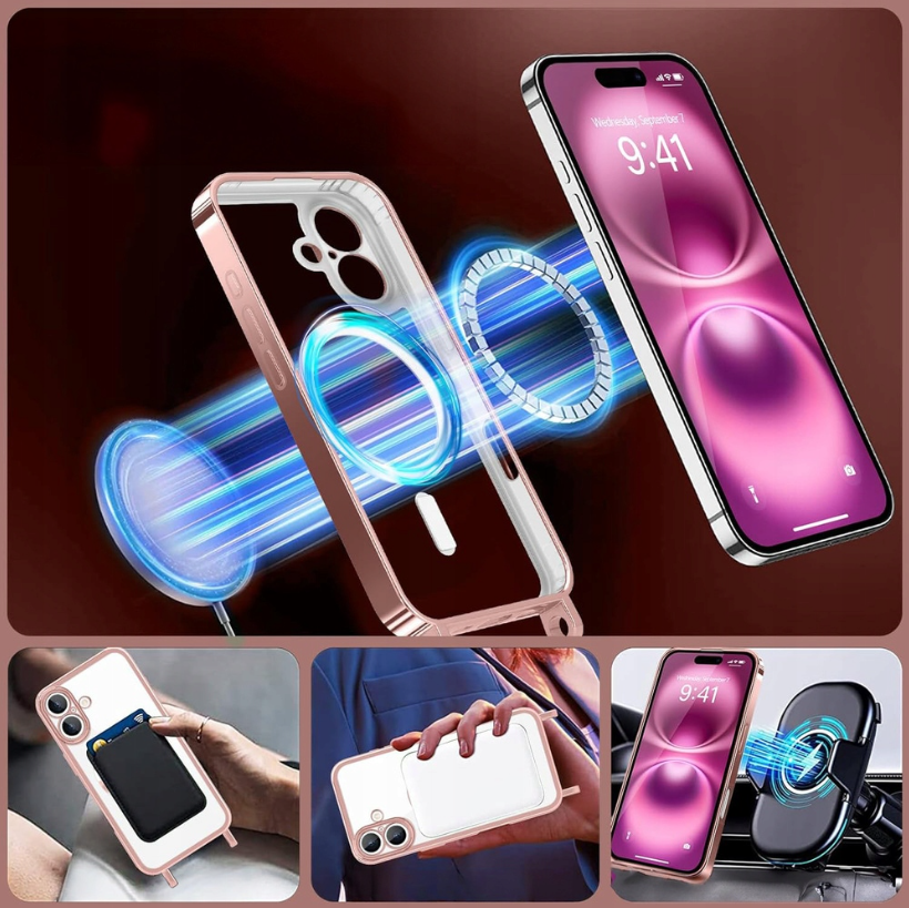 iPhone 17 Hoesje - Rosegoud - Siliconen MagSafe Back Cover met Telefoonkoord