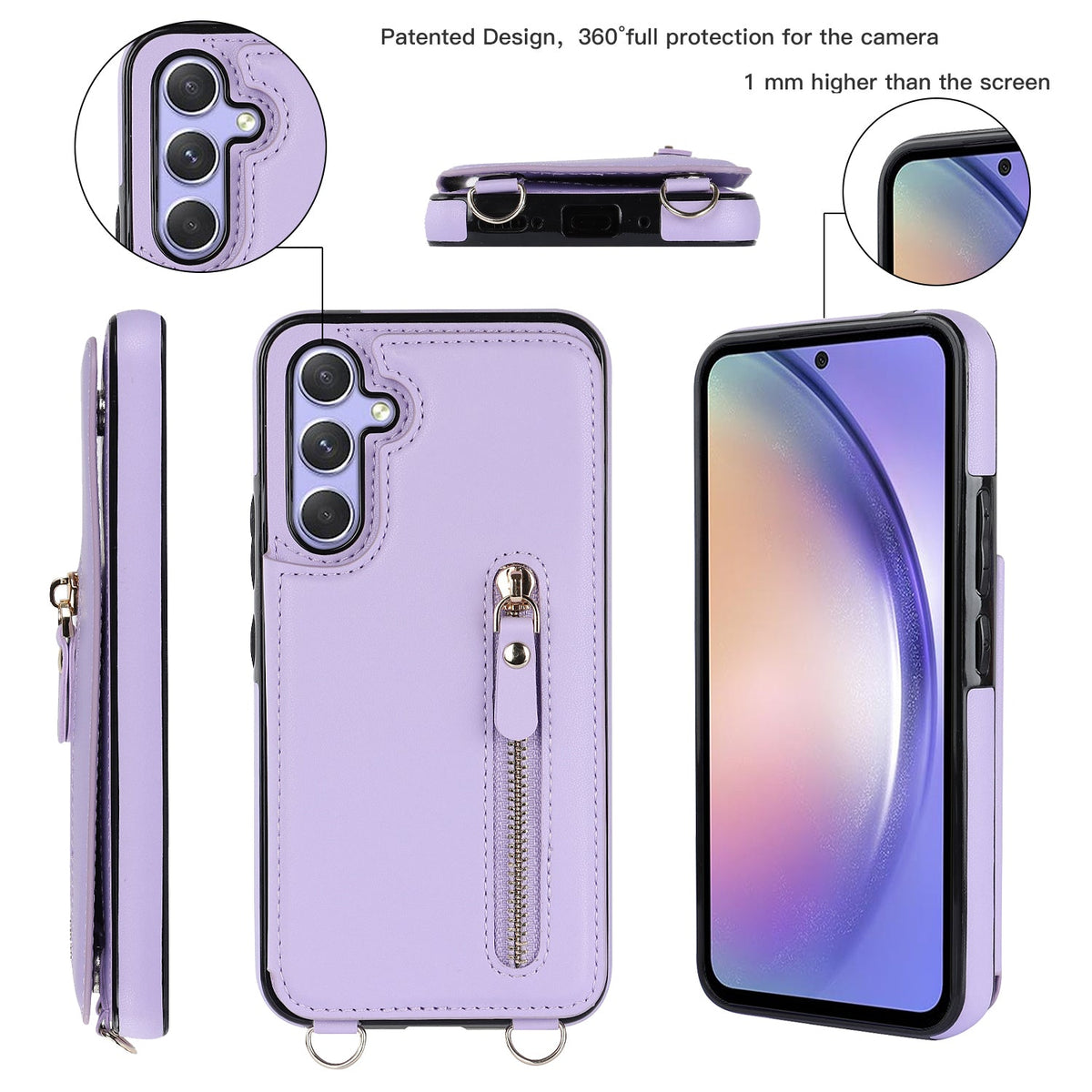 Samsung Galaxy A15 Hoesje - Paars - Luxe Back Cover met Telefoonkoord en Rits