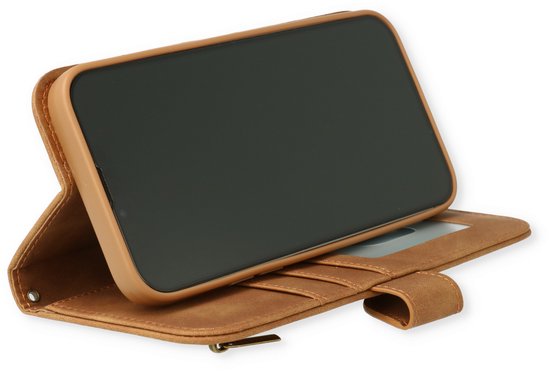 Apple iPhone 14 Pro Hülle - Sienna Brown - Luxus-Klapphülle mit Kartenfach und Reißverschluss