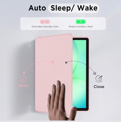 Samsung Galaxy Tab A11 Plus / A9 Plus Tablet-Hülle - Rosa - 360° drehbares Tablet-Cover mit transparenter Rückseite