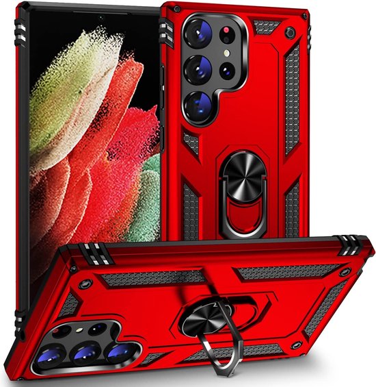 Samsung Galaxy S23 Ultra Hoesje - Rood - Armor Kickstand Back Cover