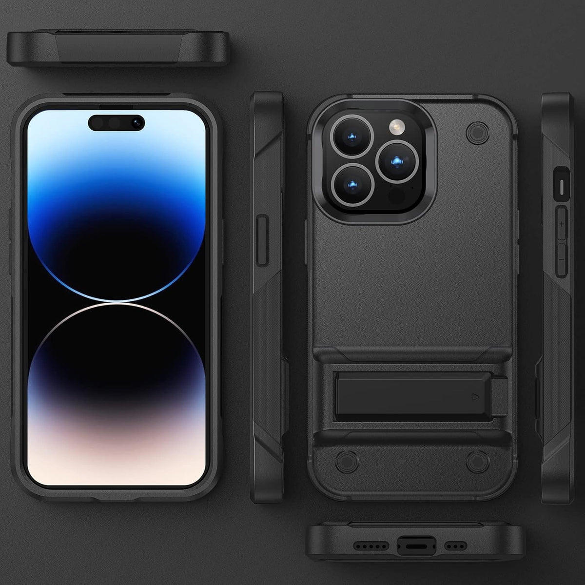 Apple iPhone 16 Pro Case - Black - Armor Kickstand Back Cover