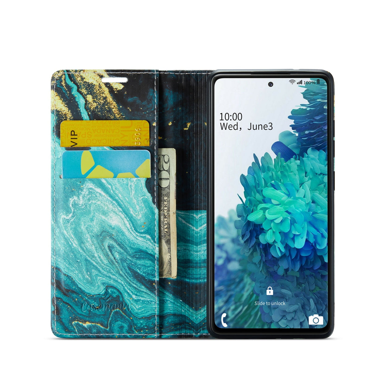Samsung Galaxy A23 Hülle - Blue Aquamarine - Marmor Klapphülle mit Kartenfach